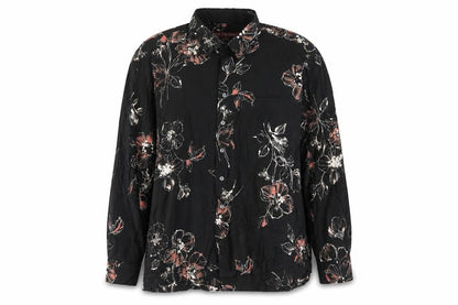 Caserini Womens Black Floral Viscose Basic Button-Up Size XL Collared - Pocket