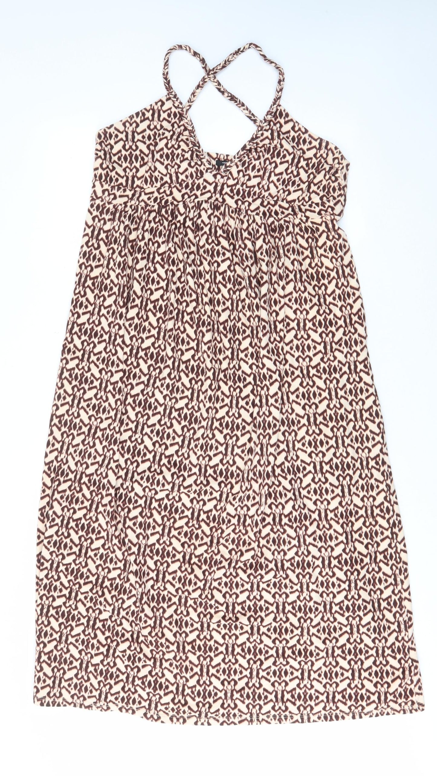 La Redoute Womens Brown Geometric Cotton A-Line Size 12 V-Neck Pullover - Cross back