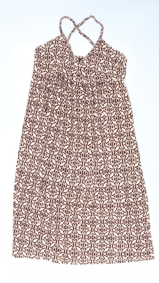 La Redoute Womens Brown Geometric Cotton A-Line Size 12 V-Neck Pullover - Cross back