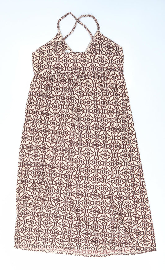 La Redoute Womens Brown Geometric Cotton A-Line Size 12 V-Neck Pullover - Cross back