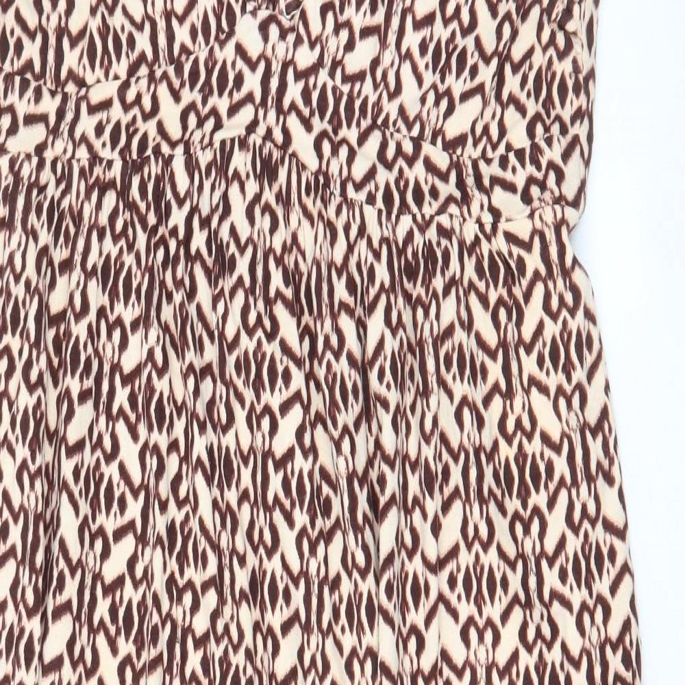 La Redoute Womens Brown Geometric Cotton A-Line Size 12 V-Neck Pullover - Cross back