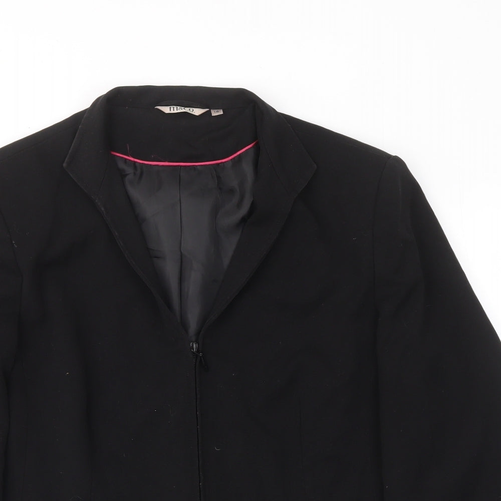 M&Co Womens Black Jacket Size 16 Zip - Pockets