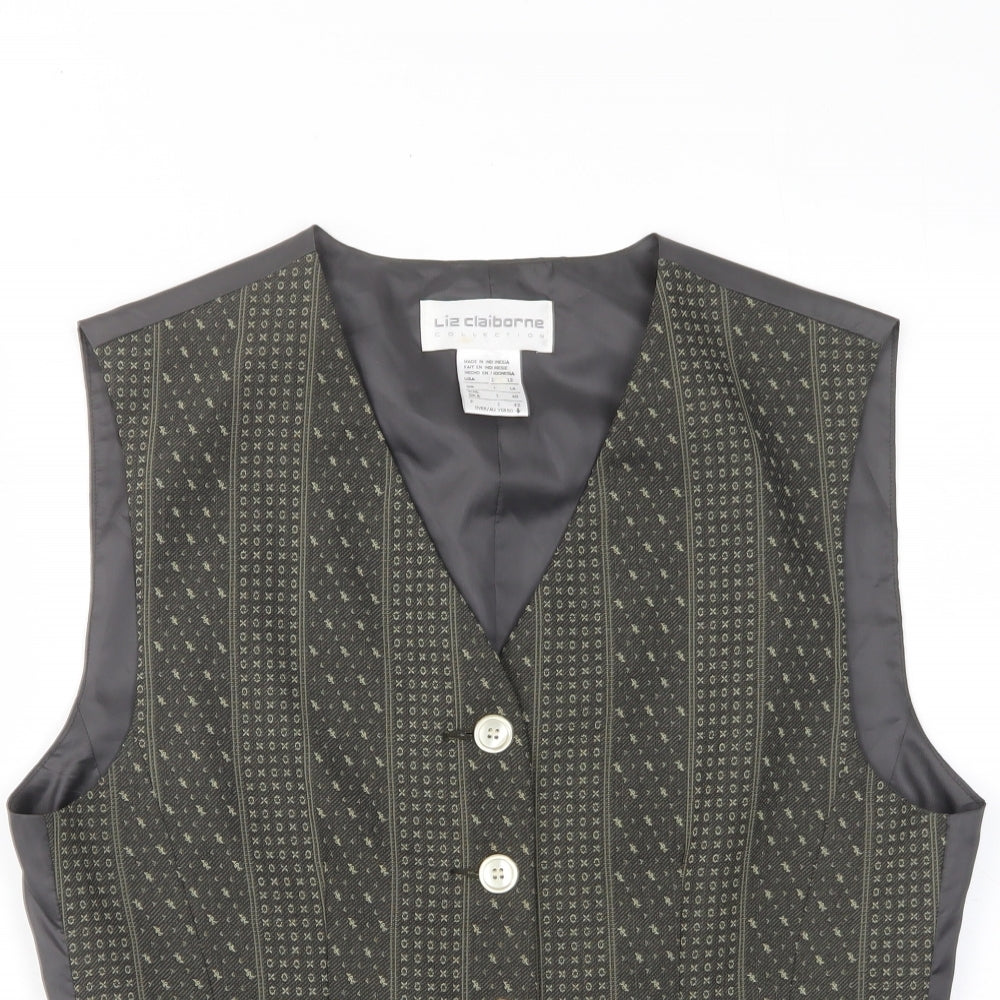 Liz Claiborne Womens Brown Geometric Polyester Jacket Suit Waistcoat Size 14