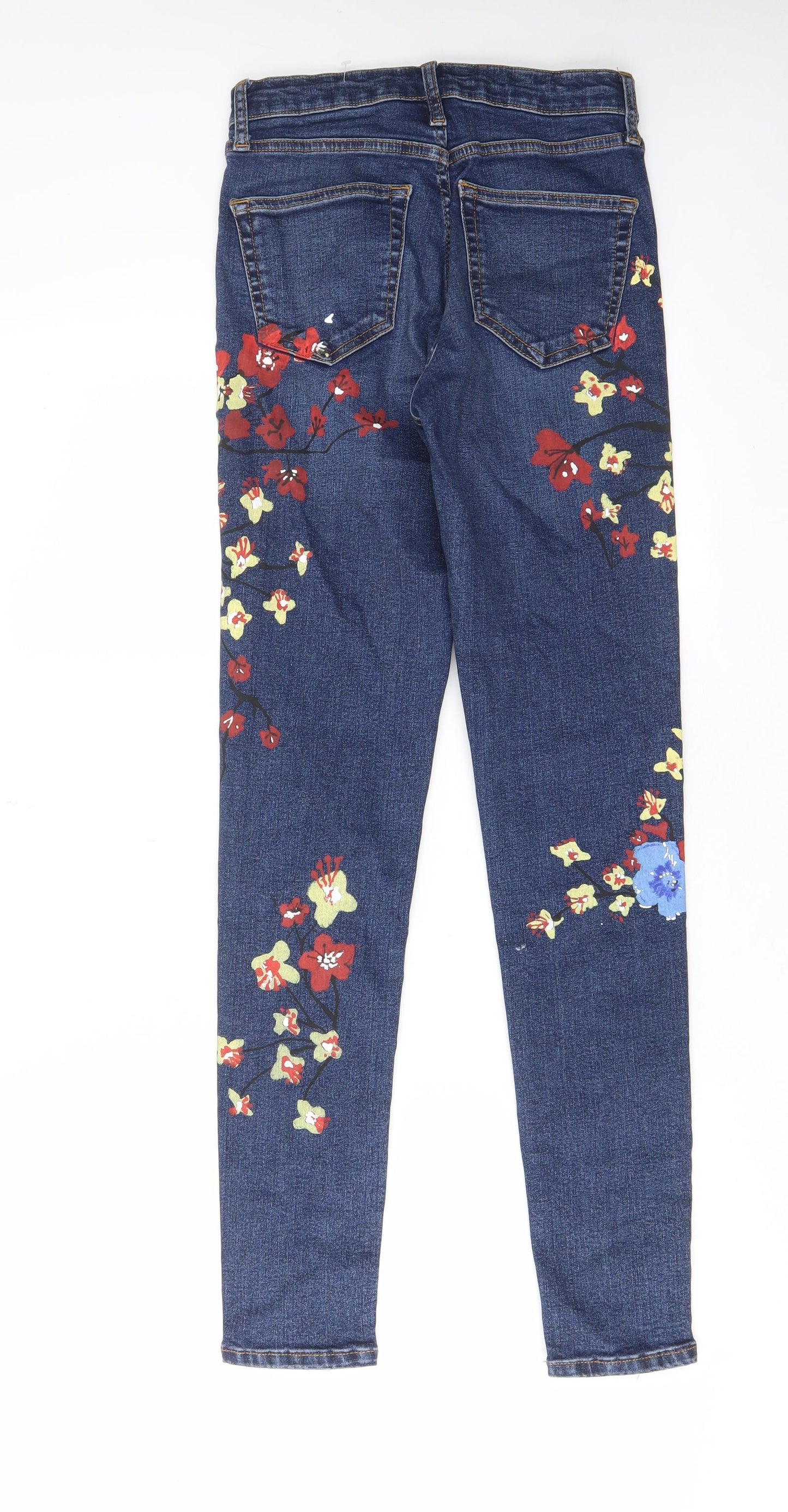 Topshp Womens Blue Floral Cotton Skinny Jeans Size 26 in L34 in Regular Zip - Graphic