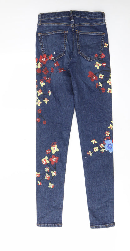 Topshp Womens Blue Floral Cotton Skinny Jeans Size 26 in L34 in Regular Zip - Graphic