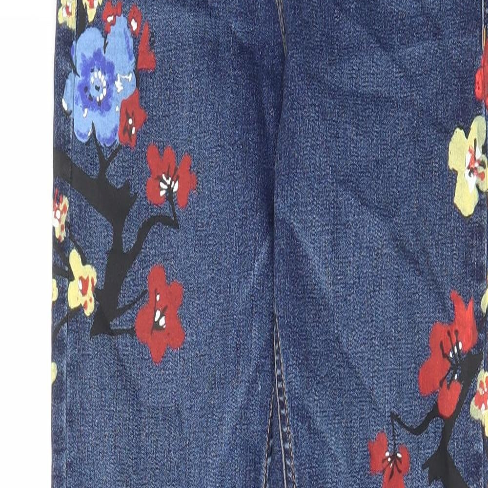Topshp Womens Blue Floral Cotton Skinny Jeans Size 26 in L34 in Regular Zip - Graphic