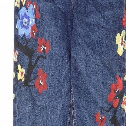 Topshp Womens Blue Floral Cotton Skinny Jeans Size 26 in L34 in Regular Zip - Graphic