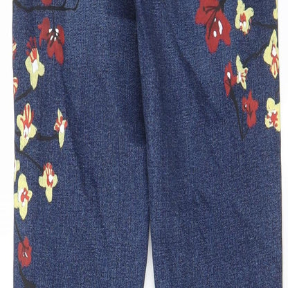 Topshp Womens Blue Floral Cotton Skinny Jeans Size 26 in L34 in Regular Zip - Graphic