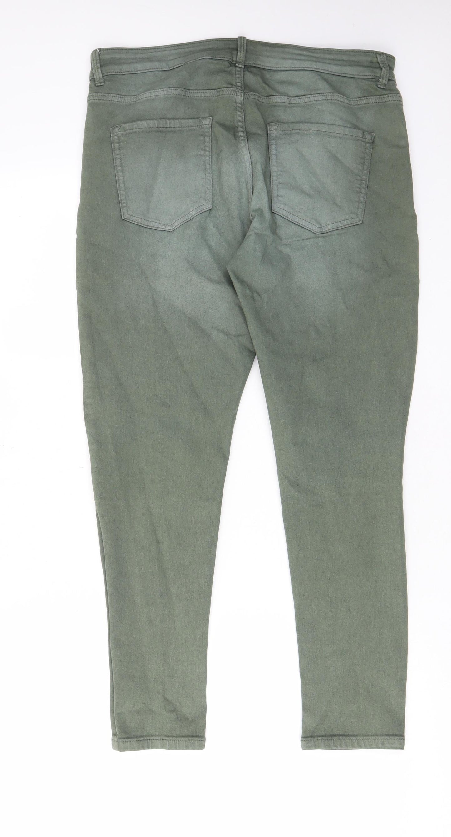 Marks and Spencer Womens Green Cotton Skinny Jeans Size 14 L27 in Regular Zip - Pockets