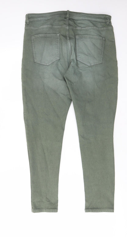Marks and Spencer Womens Green Cotton Skinny Jeans Size 14 L27 in Regular Zip - Pockets