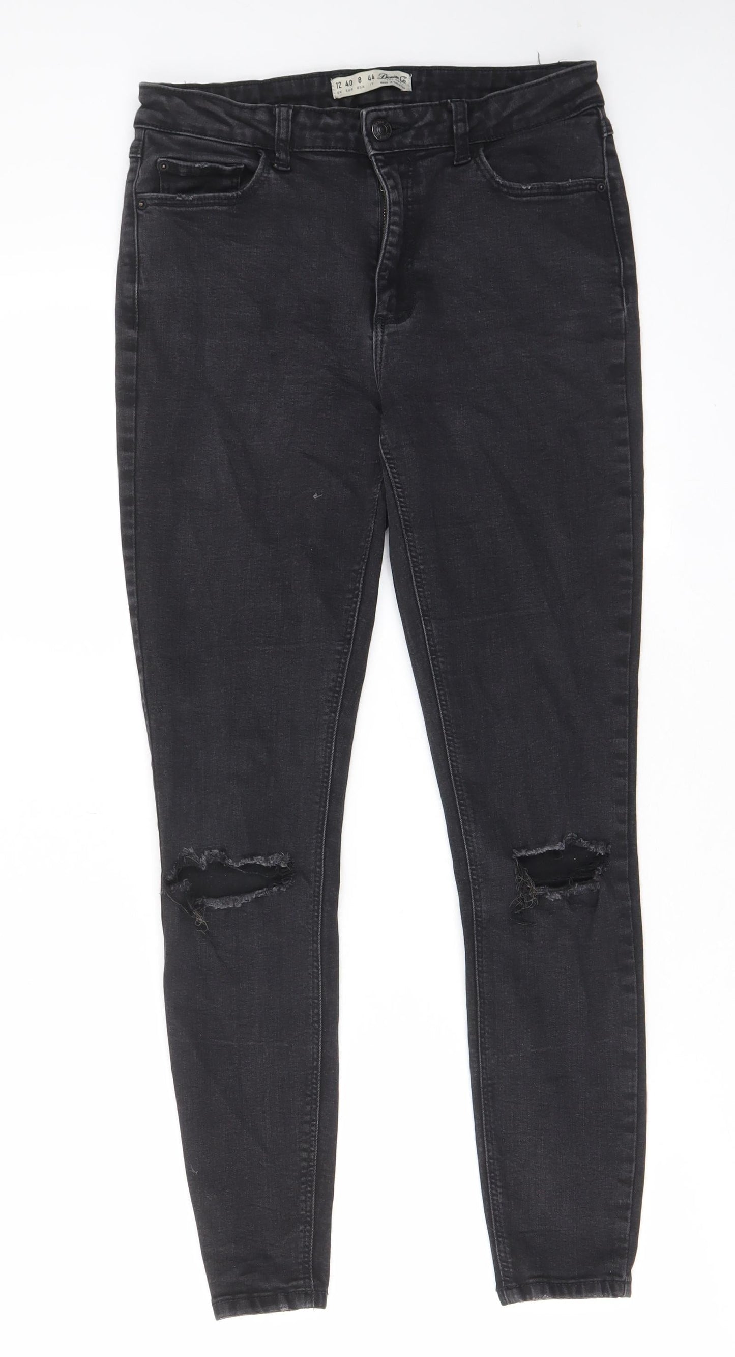 Denim & Co. Womens Black Cotton Skinny Jeans Size 12 L26 in Regular Zip - Open knee