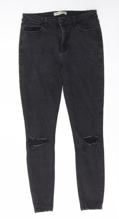 Denim & Co. Womens Black Cotton Skinny Jeans Size 12 L26 in Regular Zip - Open knee