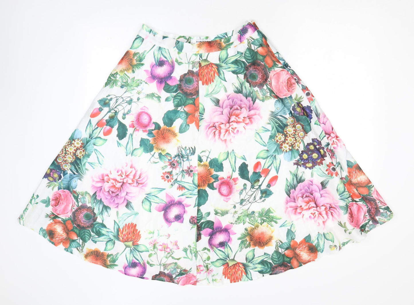 Glamorous Womens White Floral Polyester Flare Skirt Size M Zip