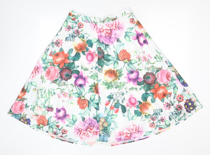 Glamorous Womens White Floral Polyester Flare Skirt Size M Zip