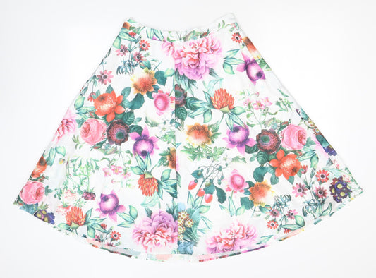 Glamorous Womens White Floral Polyester Flare Skirt Size M Zip