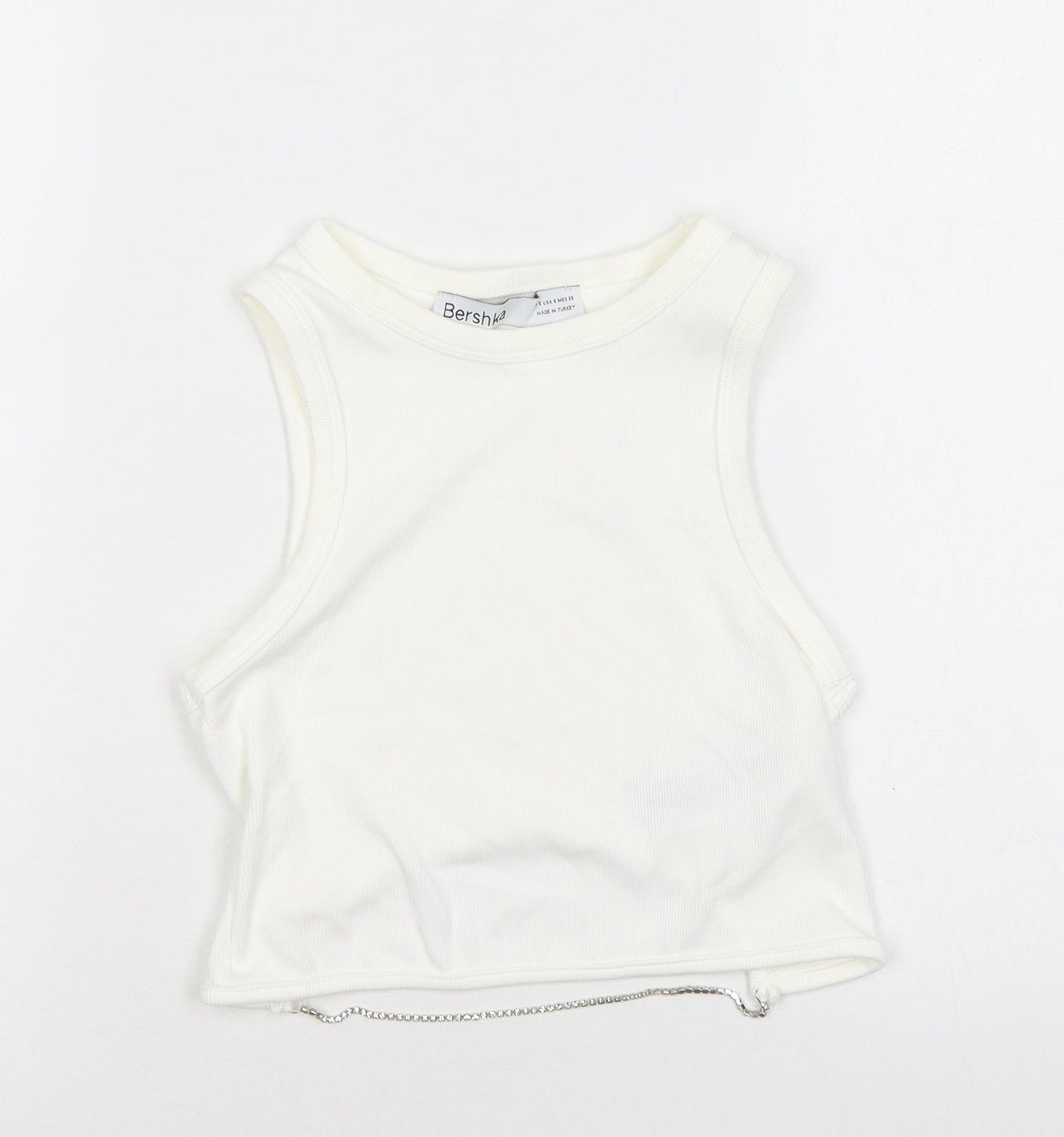 Womens UK Size S Bershka White Cropped Tank