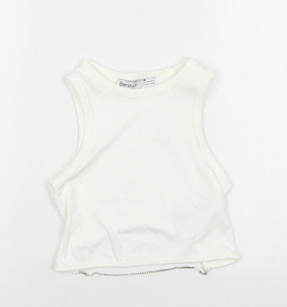 Womens UK Size S Bershka White Cropped Tank