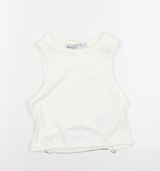 Womens UK Size S Bershka White Cropped Tank