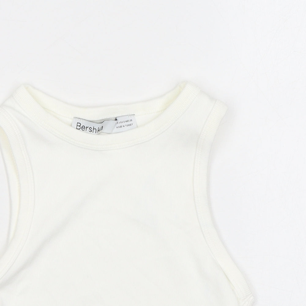 Womens UK Size S Bershka White Cropped Tank