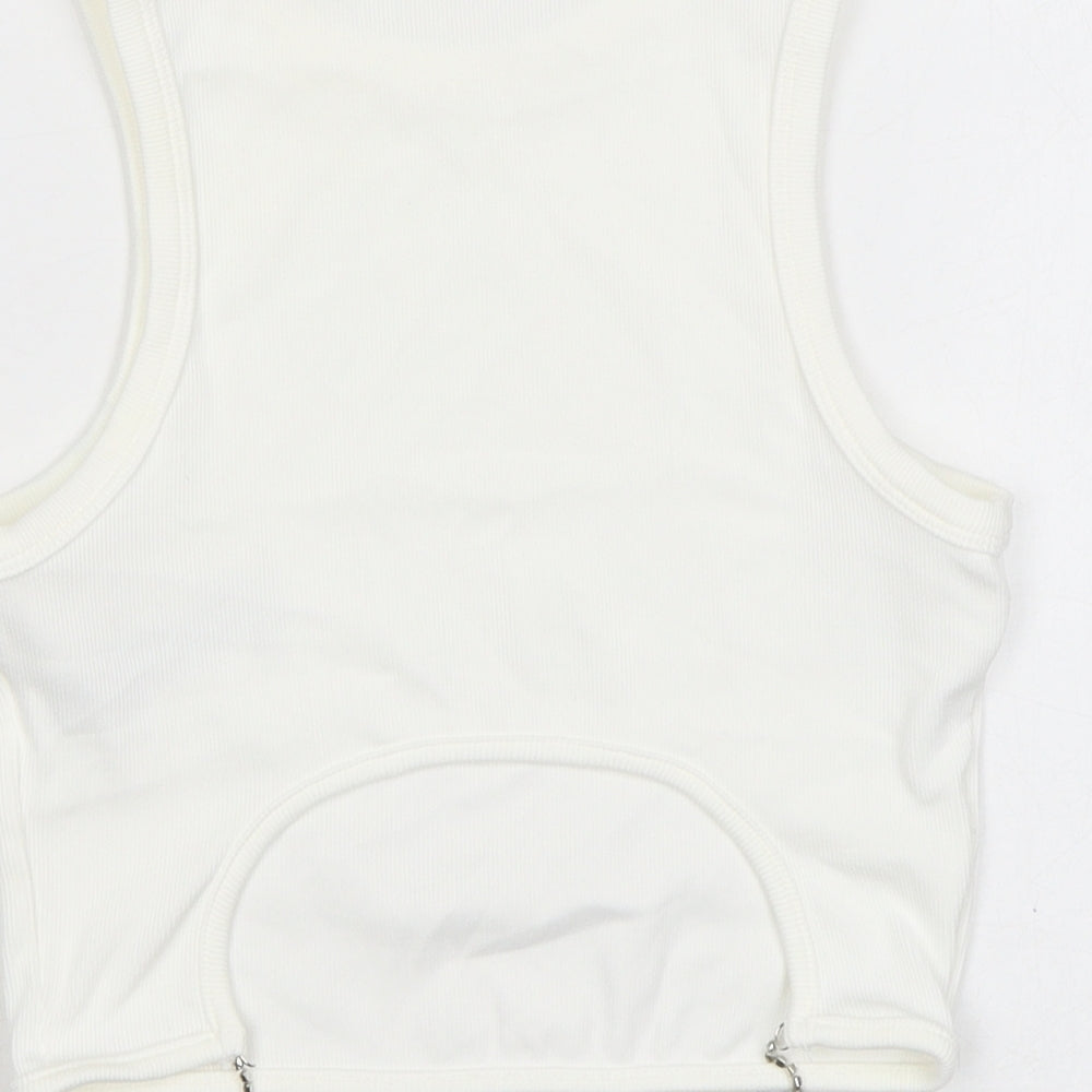 Womens UK Size S Bershka White Cropped Tank
