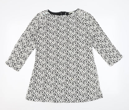 Adini Womens White Geometric Cotton Tunic T-Shirt Size S Round Neck