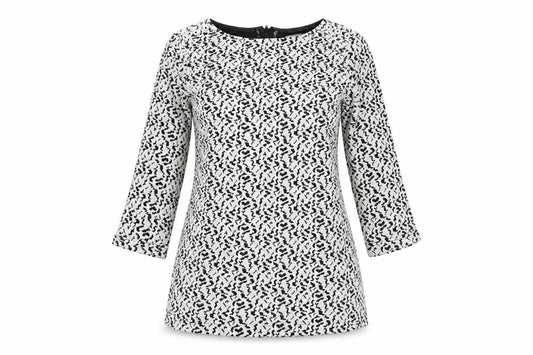 Adini Womens White Geometric Cotton Tunic T-Shirt Size S Round Neck