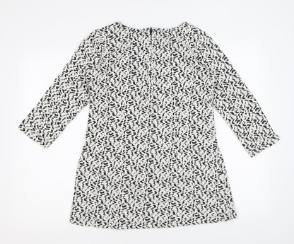 Adini Womens White Geometric Cotton Tunic T-Shirt Size S Round Neck