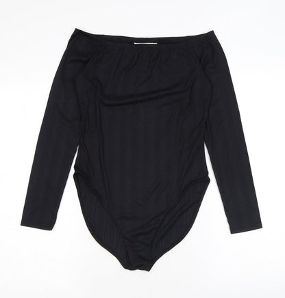 Miss Selfridge Womens Black Polyester Bodysuit One-Piece Size 12 L12 in Snap - Ribbed
