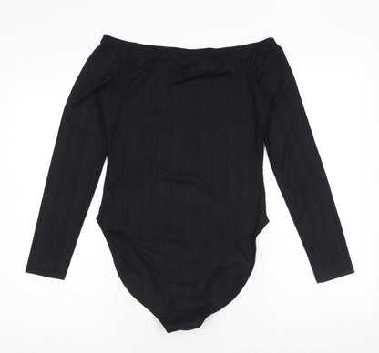 Miss Selfridge Womens Black Polyester Bodysuit One-Piece Size 12 L12 in Snap - Ribbed