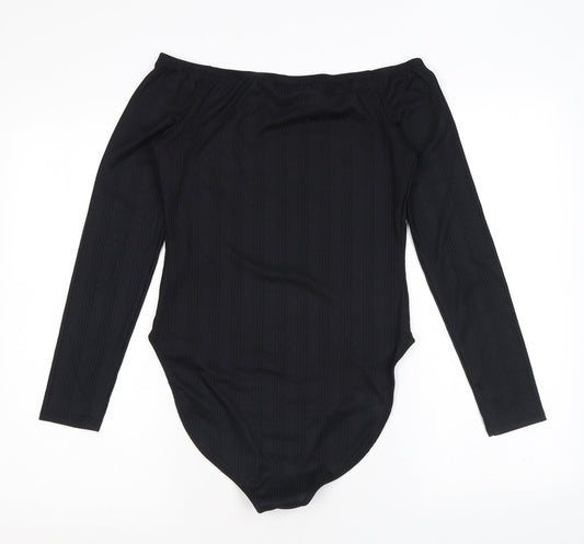 Miss Selfridge Womens Black Polyester Bodysuit One-Piece Size 12 L12 in Snap - Ribbed