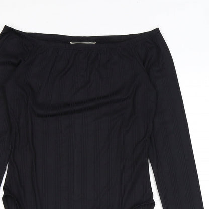Miss Selfridge Womens Black Polyester Bodysuit One-Piece Size 12 L12 in Snap - Ribbed