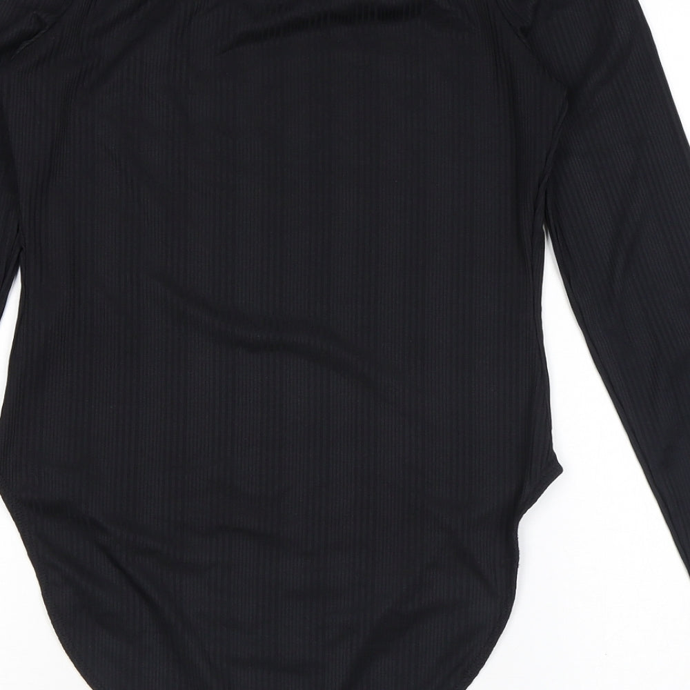 Miss Selfridge Womens Black Polyester Bodysuit One-Piece Size 12 L12 in Snap - Ribbed