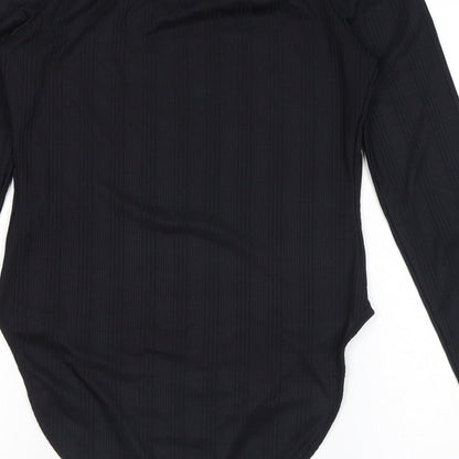 Miss Selfridge Womens Black Polyester Bodysuit One-Piece Size 12 L12 in Snap - Ribbed