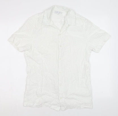 Nigel Hall Mens White Polyester Button-Up Size M Collared Button - Waffle fabric