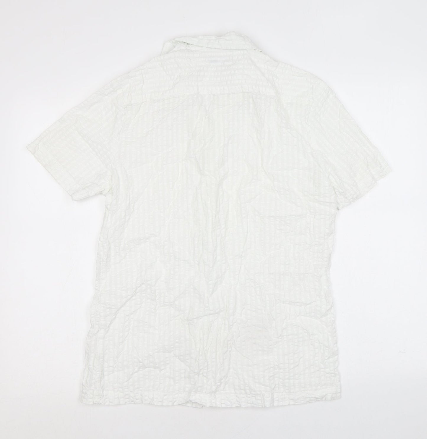 Nigel Hall Mens White Polyester Button-Up Size M Collared Button - Waffle fabric