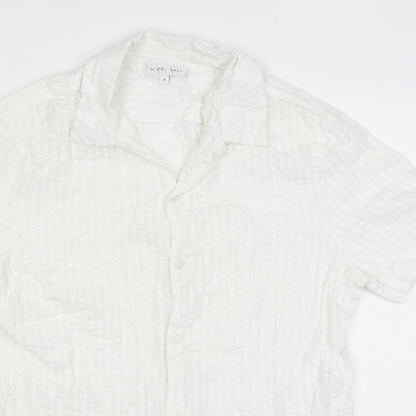 Nigel Hall Mens White Polyester Button-Up Size M Collared Button - Waffle fabric