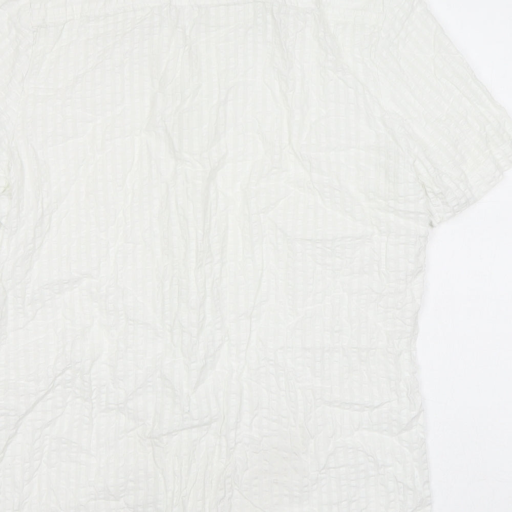 Nigel Hall Mens White Polyester Button-Up Size M Collared Button - Waffle fabric