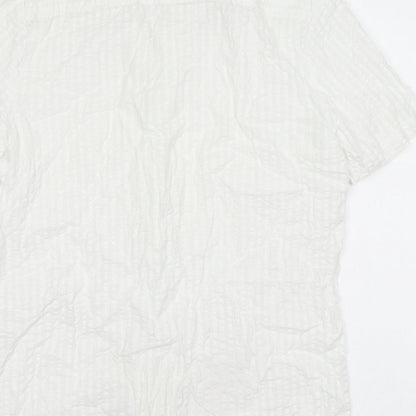 Nigel Hall Mens White Polyester Button-Up Size M Collared Button - Waffle fabric