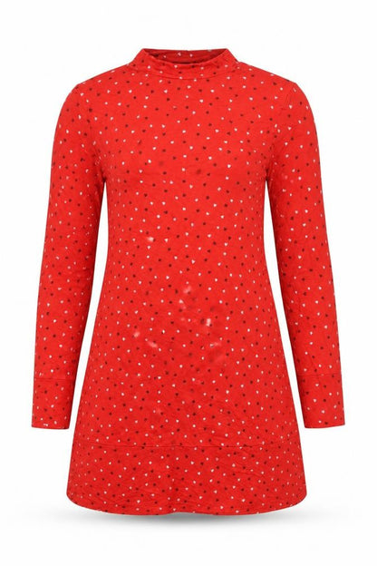 Marks and Spencer Womens Red Geometric Viscose A-Line Size 8 Mock Neck Pullover - Card Suits Print