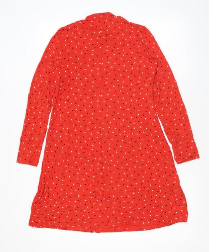 Marks and Spencer Womens Red Geometric Viscose A-Line Size 8 Mock Neck Pullover - Card Suits Print