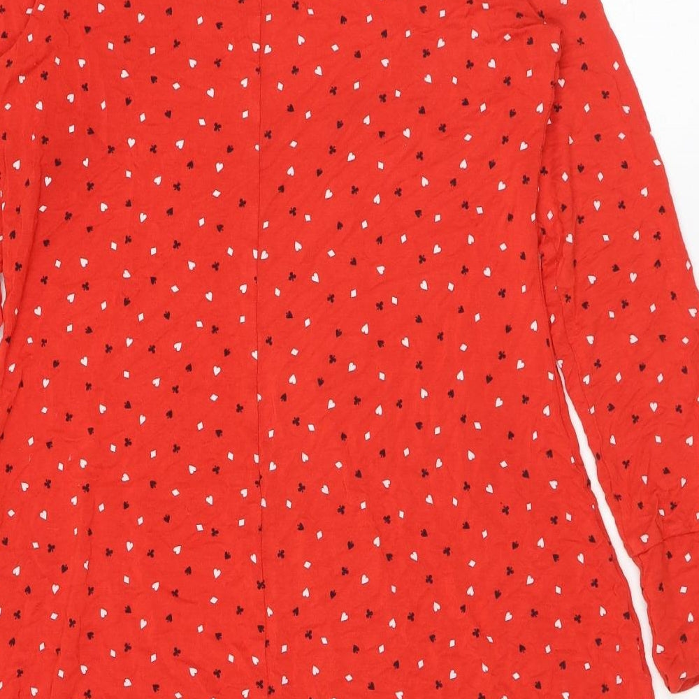 Marks and Spencer Womens Red Geometric Viscose A-Line Size 8 Mock Neck Pullover - Card Suits Print