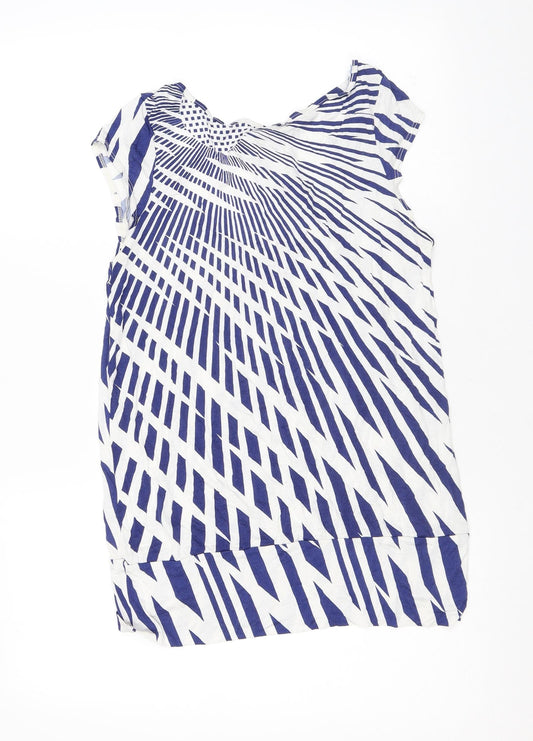 Warehouse Womens Blue Geometric Viscose Basic T-Shirt Size 14 Boat Neck