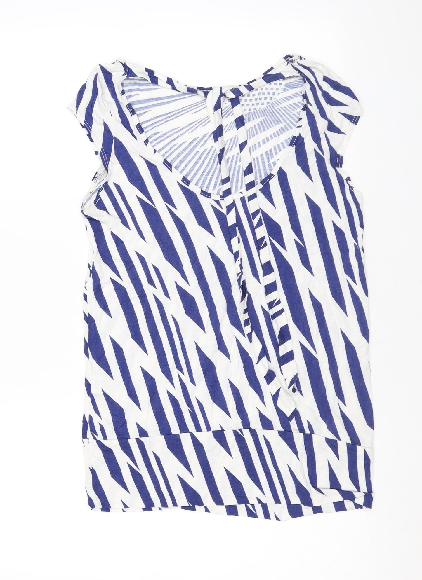 Warehouse Womens Blue Geometric Viscose Basic T-Shirt Size 14 Boat Neck