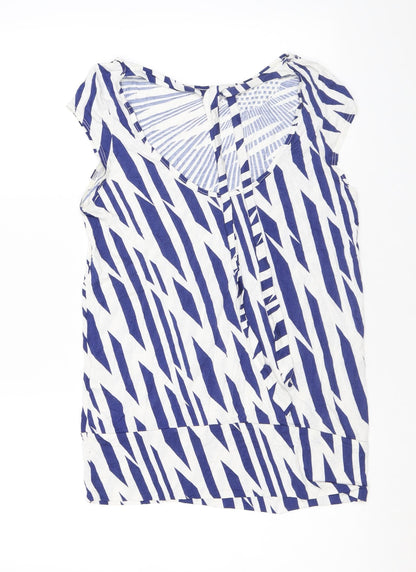 Warehouse Womens Blue Geometric Viscose Basic T-Shirt Size 14 Boat Neck