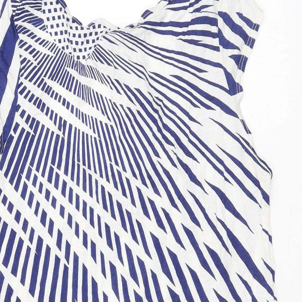Warehouse Womens Blue Geometric Viscose Basic T-Shirt Size 14 Boat Neck