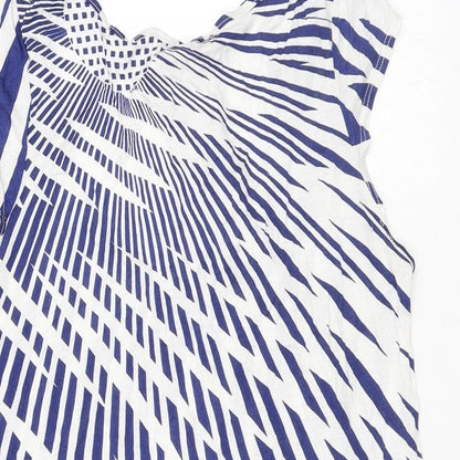 Warehouse Womens Blue Geometric Viscose Basic T-Shirt Size 14 Boat Neck