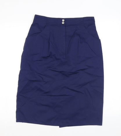 C&A Womens Blue Cotton Straight & Pencil Skirt Size 14 Zip - Buttons