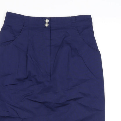 C&A Womens Blue Cotton Straight & Pencil Skirt Size 14 Zip - Buttons