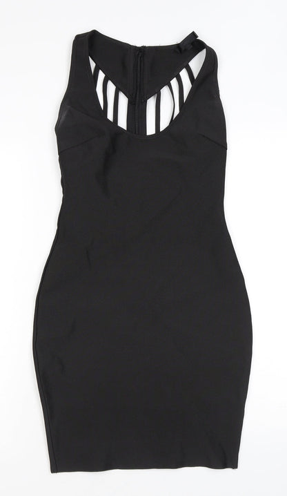 Love & Other Things Womens Black Polyester Bodycon Size S Scoop Neck Zip