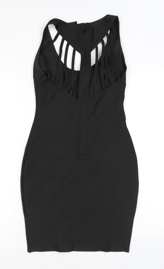 Love & Other Things Womens Black Polyester Bodycon Size S Scoop Neck Zip